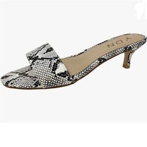 YDN White Snakeskin Comfy Kitten Heel Mules Slip on Clog Sandals Open Toe Shoes